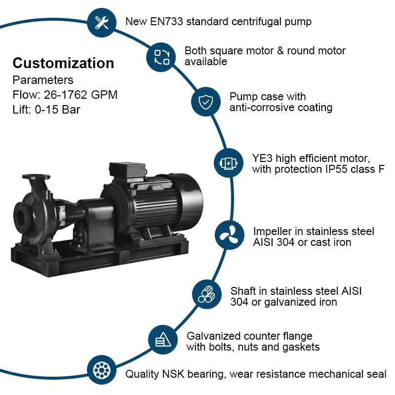 Horizontale Standard-Kreiselwasserpumpe mit elektrischem Ende